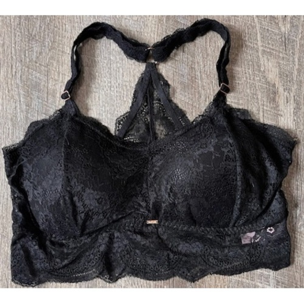Lace Bralette with Racerback Support - Black